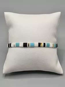 Miyuki Tila náramek - odstín černá, tyrkysová a bílá se zlatou 14,5 - 20 cm | 14,7 cm, 16 cm, 17,5 cm, 18,5 cm, 20 cm
