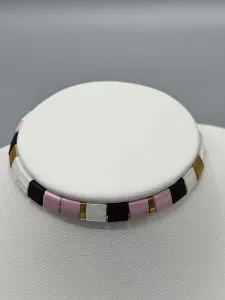 Miyuki Tila náramek - odstín růžová, smetanová a černá se zlatou 14,5 - 20 cm | 14,7 cm, 16 cm, 17,5 cm, 18,5 cm, 20 cm