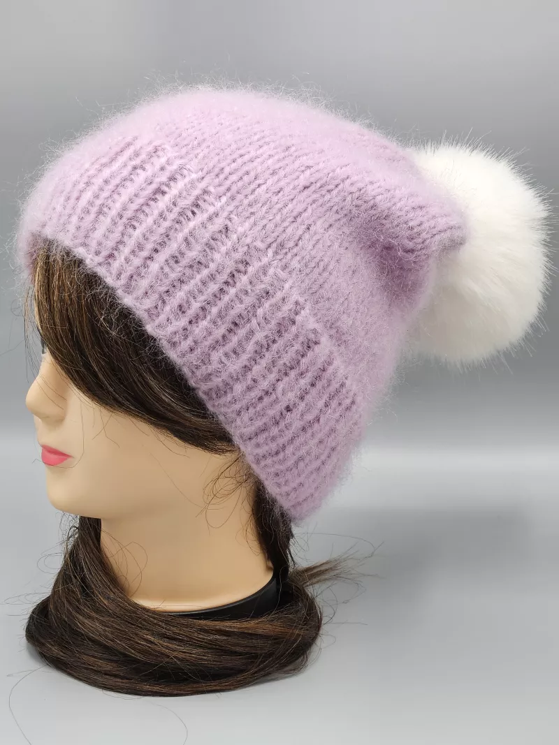 Ručně pletená čepice světle fialová dámská velikost (56 - 60 cm)