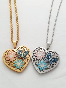 Ocelový náhrdelník - zdobené srdce | zlaté barvy