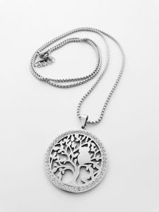 Ocelový náhrdelník - Strom života se sovičkou