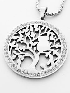 Ocelový náhrdelník - Strom života se sovičkou