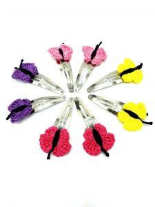 Prolamovací sponka háčkovaný motýl | barva růžová 1, barva růžová 2, barva žlutá 1, barva fialová 1